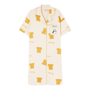 2026年新款睡裙女款夏季短袖可爱中长款连衣裙家居服开衫全棉孕