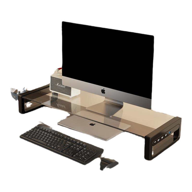 电脑显示器增高架多功能USB扩展坞无线充电收纳金属支架办公桌面台式屏幕支撑架笔记本置物键盘托架底座
