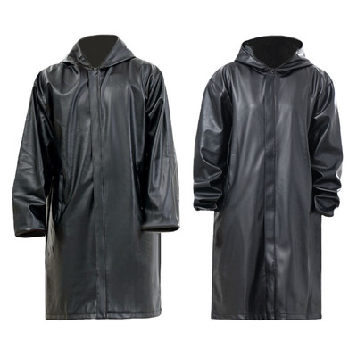 防水防油耐脏工服加长皮衣连帽款