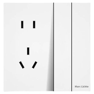 86型大板二开单控五孔插座面板10A二三插带二位开关墙壁暗装家用