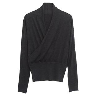 小众设计感毛衣打底温柔上衣针织衫2023春秋荡领上衣褶皱交叉毛衣