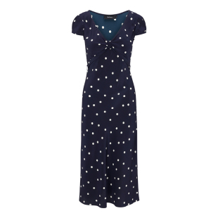 RealisationPar蓝色波点V领真丝斜裁中长裙 The Marion