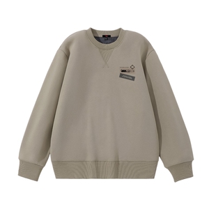 班尼路S&K系列米咖色圆领卫衣男美式倒三角冬季加绒男士套头衫LF