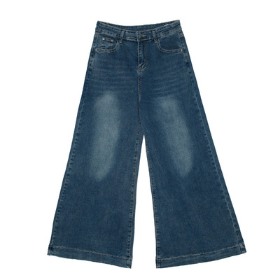 复古阔腿牛仔裤高腰蓝色