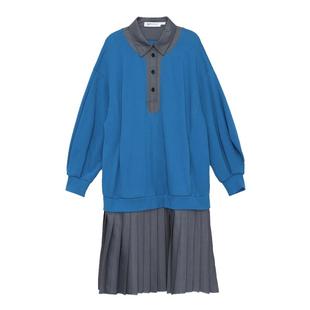 MOVEUP幻走2024秋季新款.FUN系列假两件撞色压褶设计师针织连衣裙