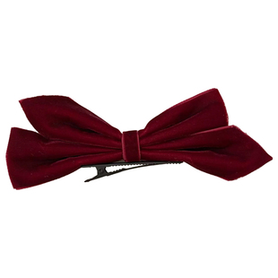 新年红色立体丝绒蝴蝶结发夹女公主风侧边夹耳边夹发卡鸭嘴夹头饰