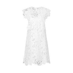 MOISSAC摩萨克夏季清凉法式纯白淑女镂空蕾丝荷叶刺短款连衣裙女