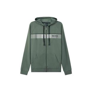 HUGO BOSS Logo字母条纹图案抽绳拉链连帽外套卫衣 男款 绿色