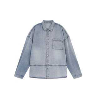 BODYDREAM牛仔衬衫拼接外套宽松休闲长袖衬衣男复古春秋款夹克