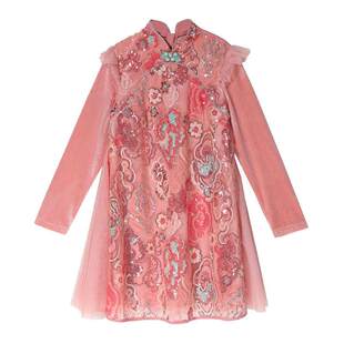 IVY HOUSE常春藤儿童装女童秋新款 新中式连衣裙礼服丝绒礼服国风