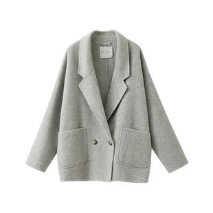 【到手589元】驼绒混纺西装领羊毛双面呢大衣短款毛呢外套女冬