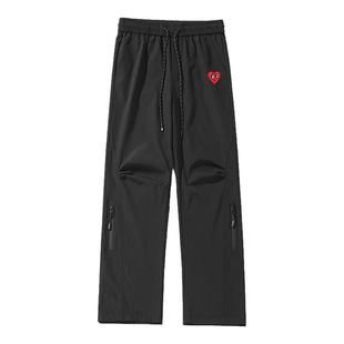 查尔斯桃心 美式高街拼接褶皱伞兵裤男春秋季防水防风直筒休闲裤