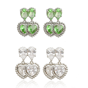 明星同款 GGXR 双爱心闪钻白绿耳环无耳洞耳夹轻奢耳饰赵露思同款