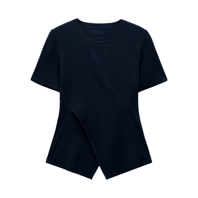 「筑感系列」INSUN恩裳专选夏季简约交叉设计感针织上衣