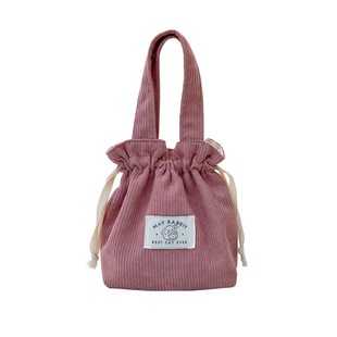 上班杂物迷你小拎包灯芯绒抽绳包大容量手提包收纳包帆布包束口袋