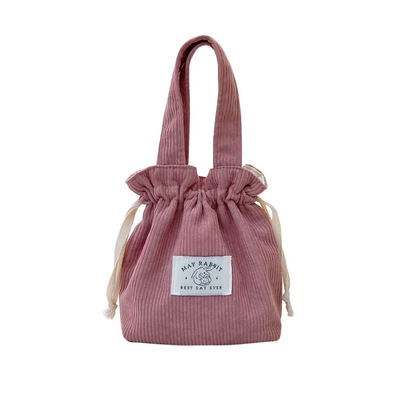 灯芯绒抽绳小手拎包迷你