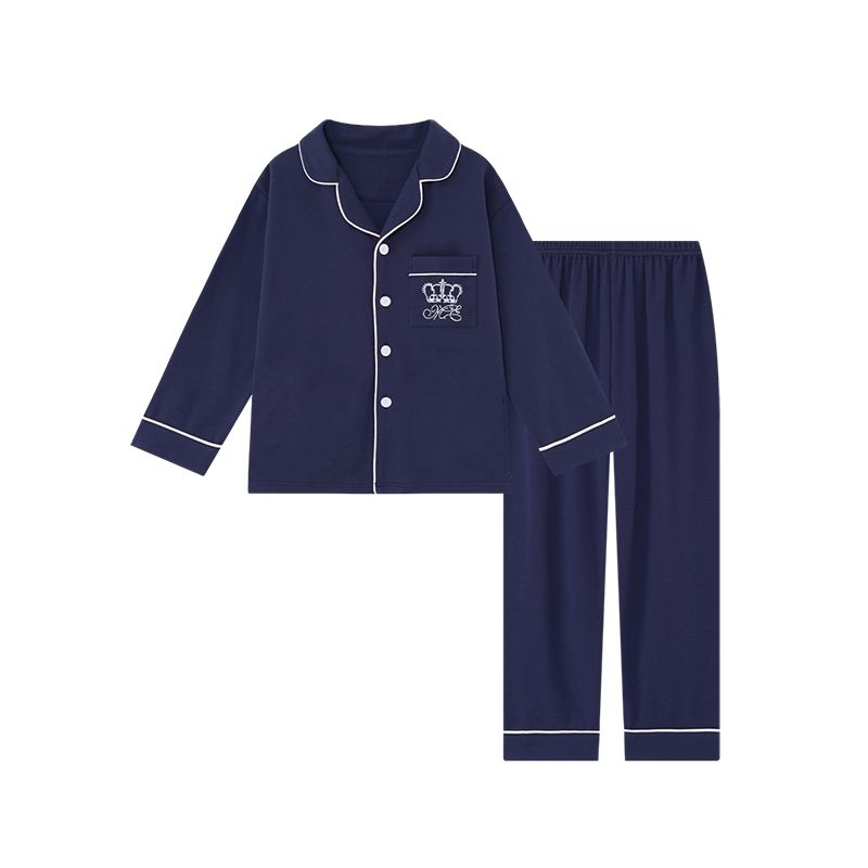 青少年皇冠睡衣男春秋季纯棉长袖长裤开衫初中高中学生家居服套装