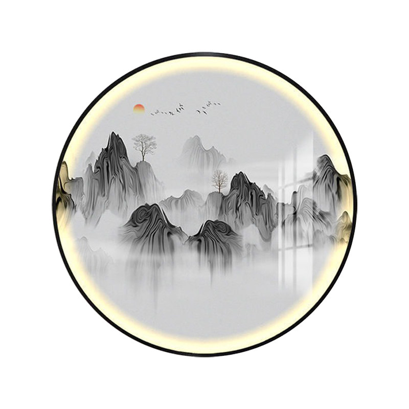 山水意境圆形装饰画走廊