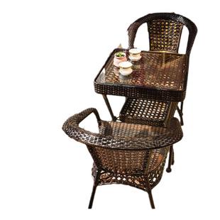 仿藤椅三件套户外阳台小桌椅庭院藤编椅子花园露天休闲小茶几组合