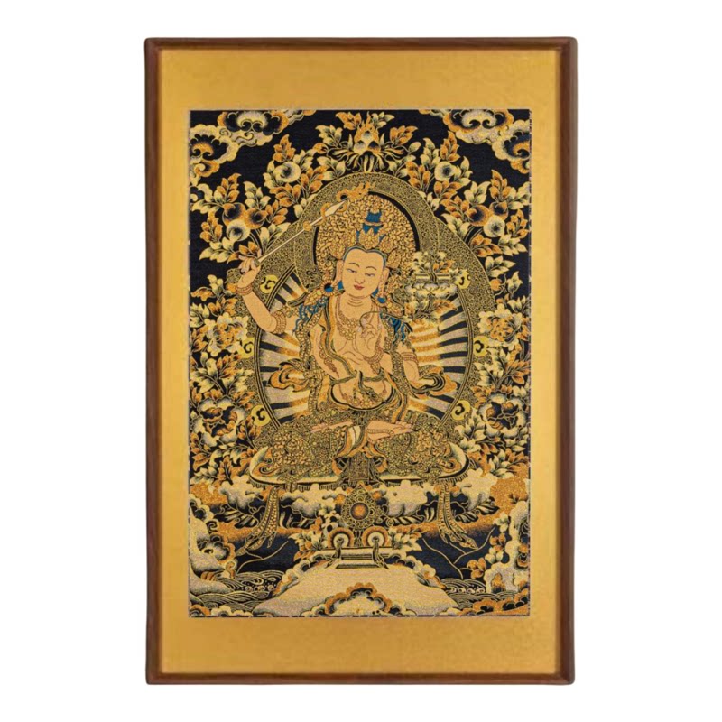 文殊菩萨，刺绣唐卡装饰画