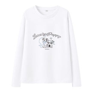 班尼路纯棉长袖t恤女2026新款春大码宽松胖mm内搭打底衫印花上衣M