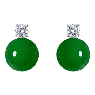 AILEQ 纯银天然玛瑙玉髓满绿圆珠耳钉中式复古简约时尚珠宝直播款