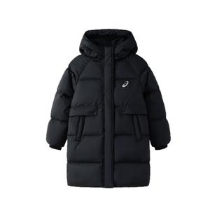 ASICS亚瑟士童装中大童三防中长款羽绒服加厚保暖女童黑色外套