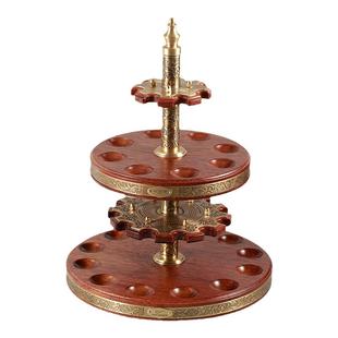 JIFENG季风烟斗展示座古铜雕花菠萝格实木旋转二十位双层烟斗架子