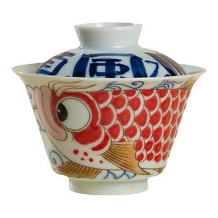 昨明 龙鱼 马蹄盖碗 顺风顺水 柴窑 国潮手绘原创陶瓷 釉下五彩