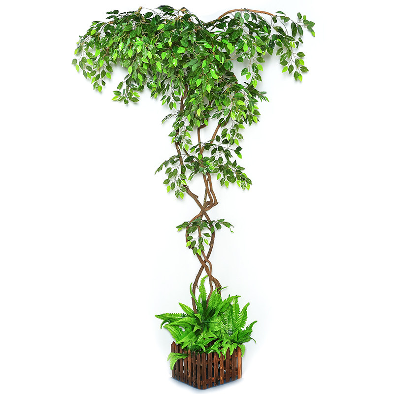 假树装饰仿真树室内榕树叶花树假藤蔓墙上绿植物墙壁造景大型树藤