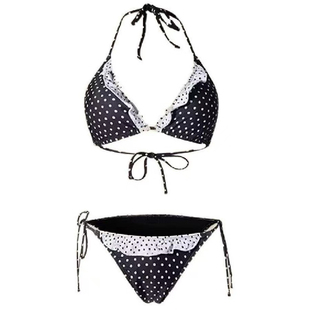 可爱花边波点分体泳衣女高级感2025新款三点式比基尼挂脖绑带泳装