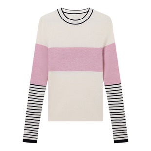 Jamor加墨时尚修身圆领针织衫撞色休闲上衣女士打底衫2025秋冬新