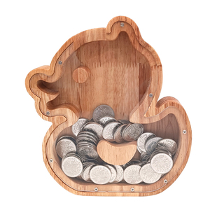 卡通木质存钱罐钱箱存钱罐储钱罐摆件透明猫咪礼品圣诞节压岁钱