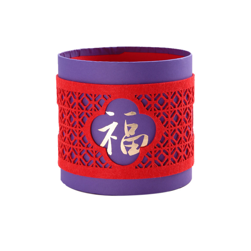 花喜爱新年窗花圆盒福桶鲜花束