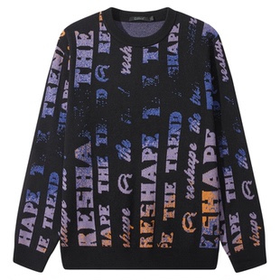 【字母提花】卡宾绵羊毛保暖针织衫男装春季新款长袖毛衣上衣