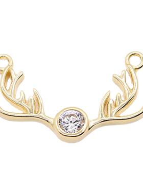 diy双环镶锆石鹿头纯银挂件吊坠