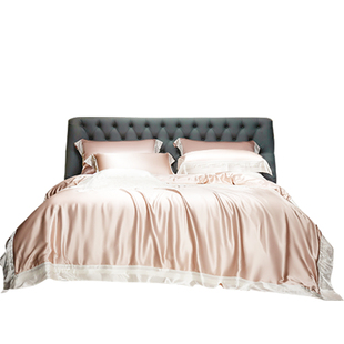 高端纯色重磅100%真丝四件套奢华桑蚕丝被套床单柔滑丝绸床上用品