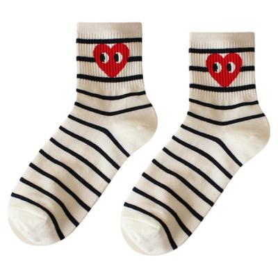 条纹拼色学院风ins潮流笑脸袜子