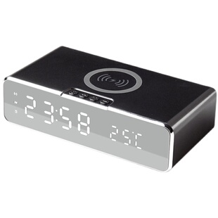 创意桌面无线充电数字钟苹果安卓Airpods座 学生床头闹钟温度台钟