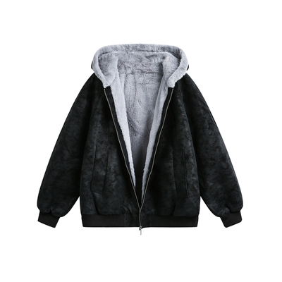 Dream made冬季加绒加厚仿兔毛座山雕外套男PU皮棉服男生冬装棉衣