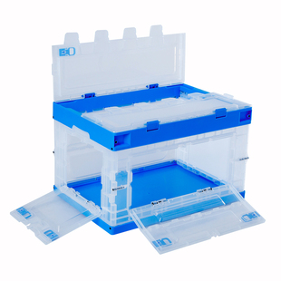 工厂仓库塑料透明可折叠收纳箱子可开门储物整理周转箱带盖书本箱