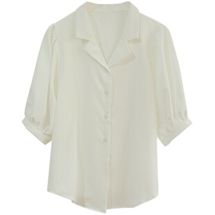 心目中的白月光~法式夏季复古白色短袖V领女衬衫职业上衣气质衬衣