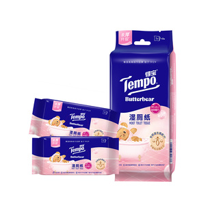 Tempo得宝黄油小熊联名益生菌湿厕纸便捷随身装7片6包h