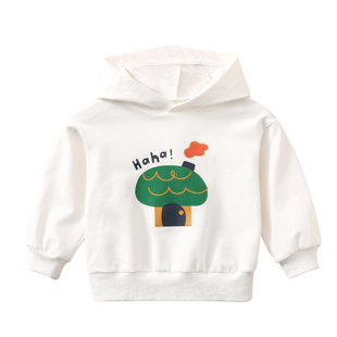 宝宝卫衣春秋款连帽薄款纯棉a类儿童女男童长袖t恤婴儿白色打底衫