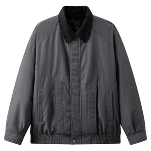 森马飞行员外套男假两件拼接牛仔翻领棉衣冬2025新款oversize棉服