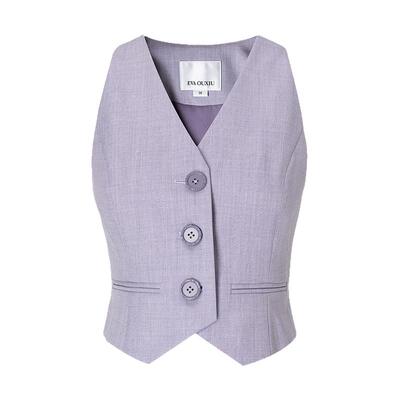 紫色西装外套马甲背心中裤套装