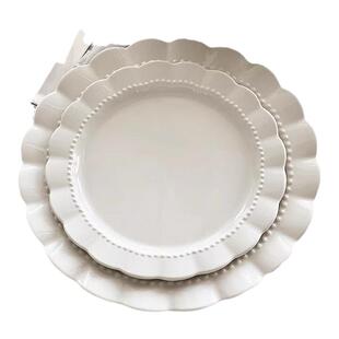 安木良品 外贸出口 宫廷欧式轻奢精致浮雕花边纯白陶瓷餐具大碗盘