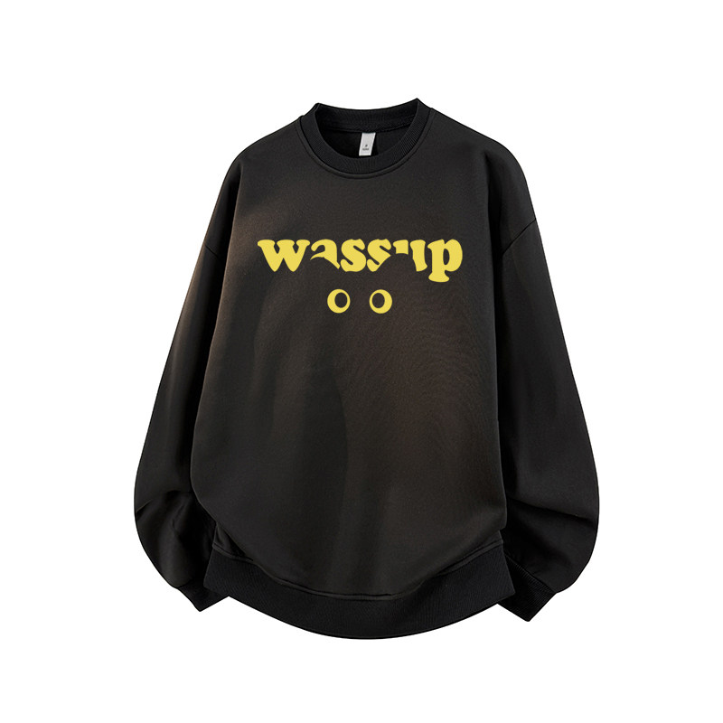 WASSUP TIDE男士卫衣潮冬季搞怪猫眼长袖时尚女生T恤秋冬保暖上衣