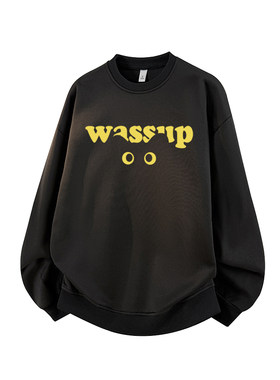 WASSUP TIDE男士卫衣潮冬季搞怪猫眼长袖时尚女生T恤秋冬保暖上衣