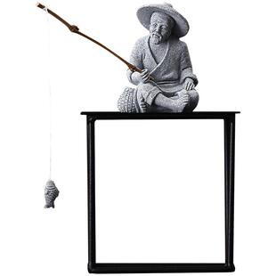 姜太公钓鱼翁摆件中式盆景造景装饰鱼缸假山景观玄关桌面人物配件
